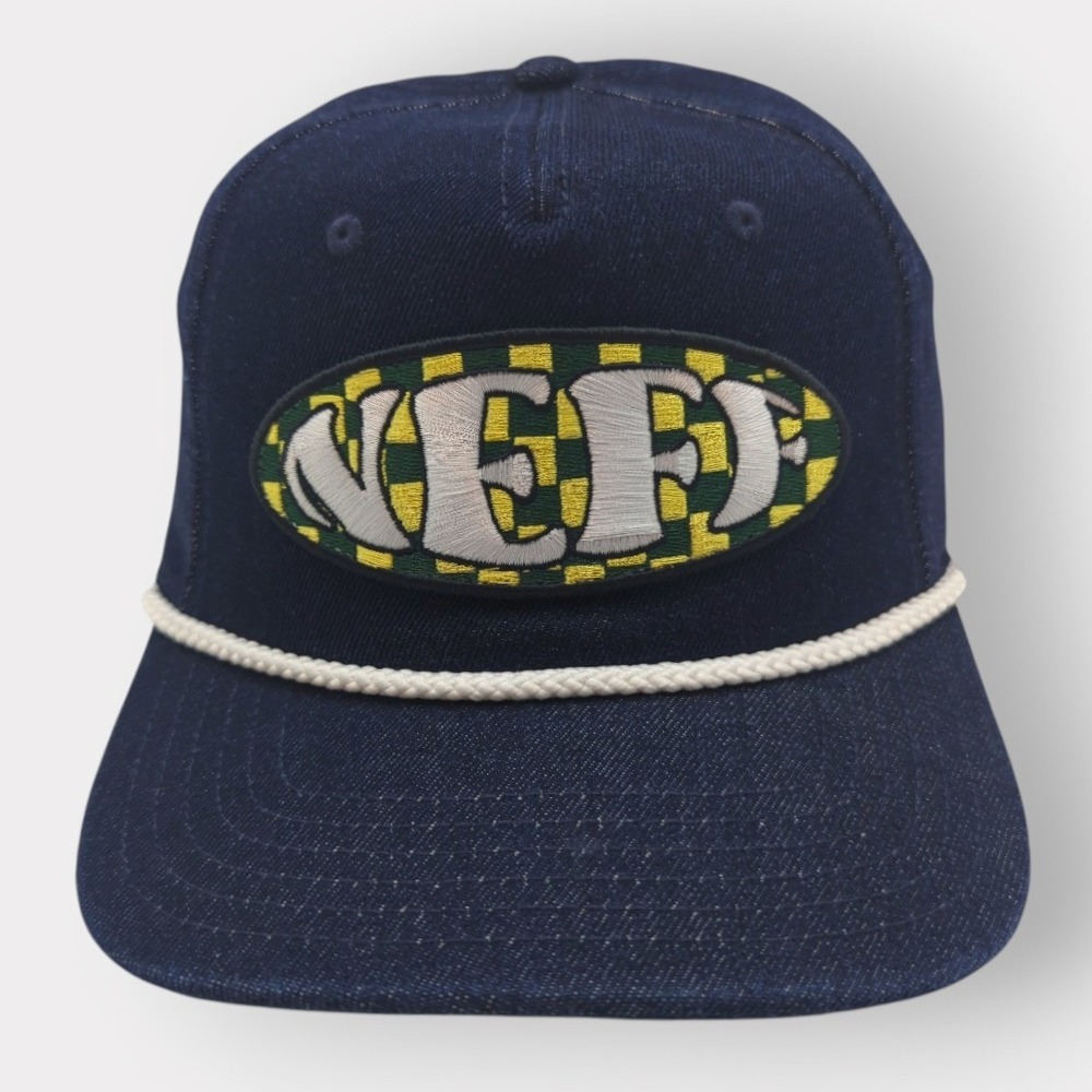 Neff Forever Fun Denim Snapback Hat Blue Embroidered Logo Rope Cap Cotton